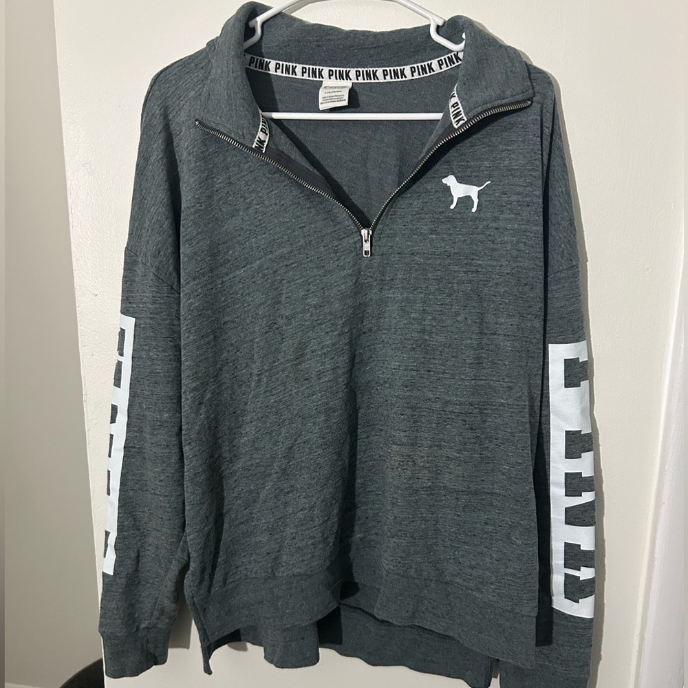 PINK Victoria's Secret Gray Quarter Zip-Up Sweater Size Large